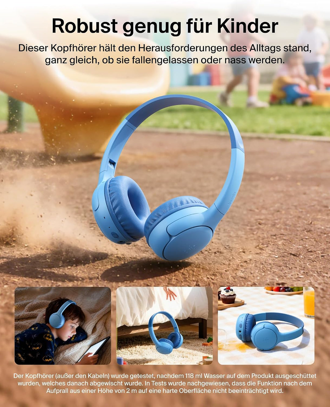 Belkin SoundForm Mini 2 kabelloser On-Ear-Bluetooth-Kopfhörer für Kinder, 55 h Laufzeit, Lautstärkeb