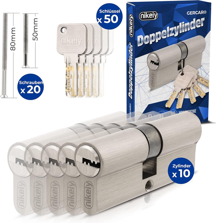 GERCAR Pro Gleichschliessend 10x Schliesszylinder 45/45 Set 10 Profilzylinder inkl. 50 Schlüssel - 9