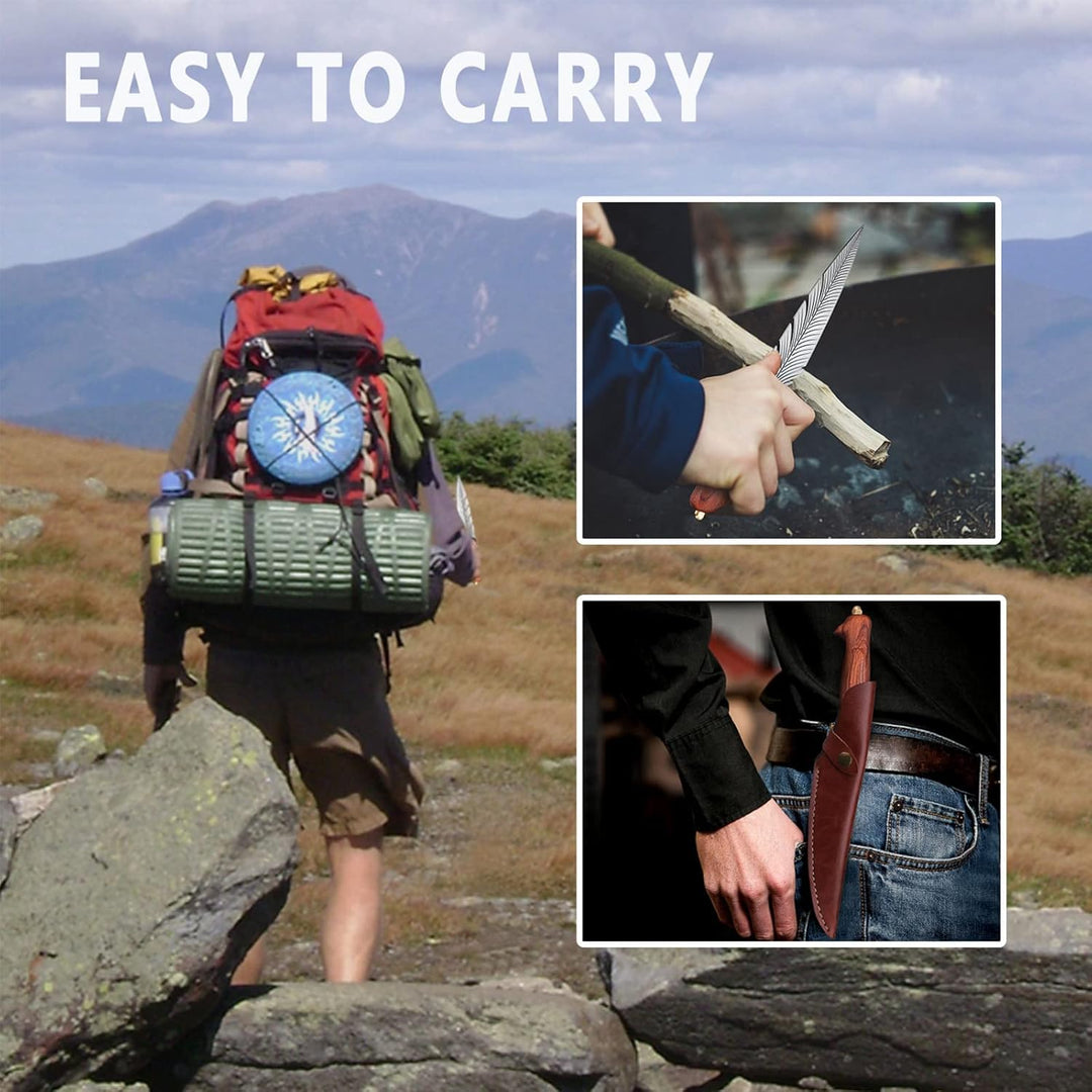 PURPLEBIRD Handgeschmiedetes Japanisches Kochmesser mit Lederhülle,Scharfes Ausbeinmesser mit Holzgr