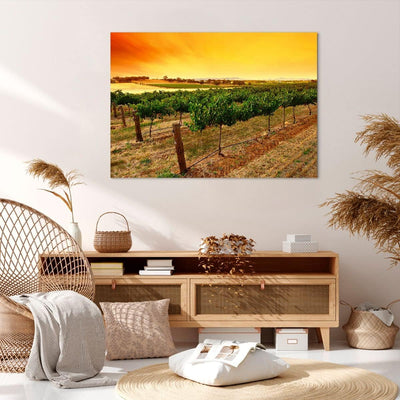 Bilder auf Leinwand 100x70cm Leinwandbild Landschaft Weinberg Sonnenuntergang Gross Wanddeko Bild Sc