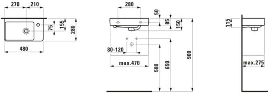 Laufen Handwaschbecken asymetrisch rechts Laufen PRO 480x280 weiss, 8159540001041