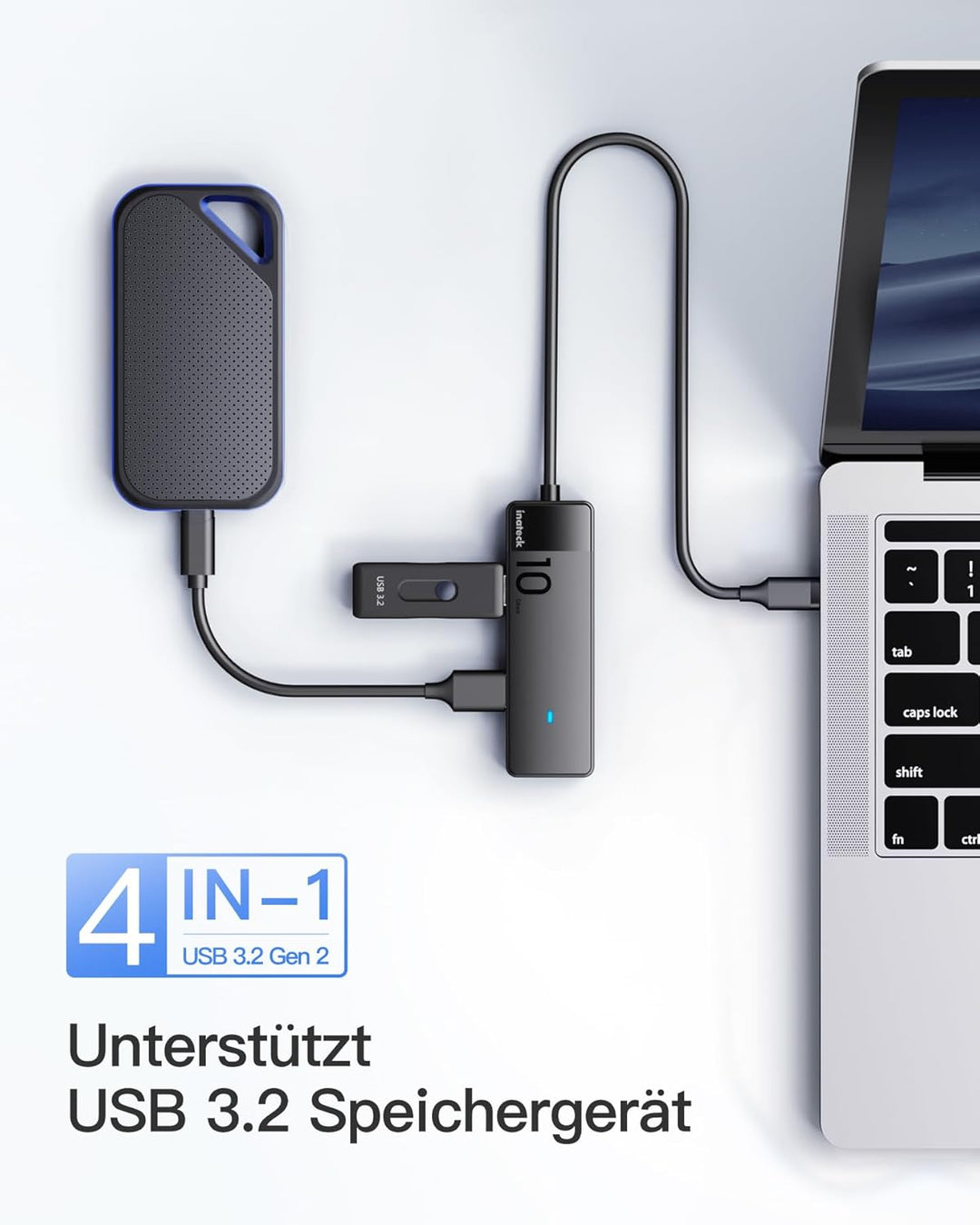 Inateck USB C Hub, USB 3.2 Gen 2 USB C Hub mit 4 USB A Anschlüssen, 10Gbps, 50cm Kabel, Kompatibel m