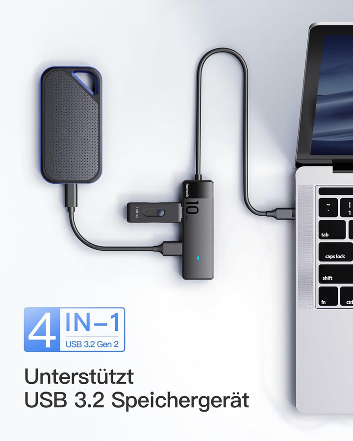 Inateck USB C Hub, USB 3.2 Gen 2 USB C Hub mit 4 USB A Anschlüssen, 10Gbps, 50cm Kabel, Kompatibel m