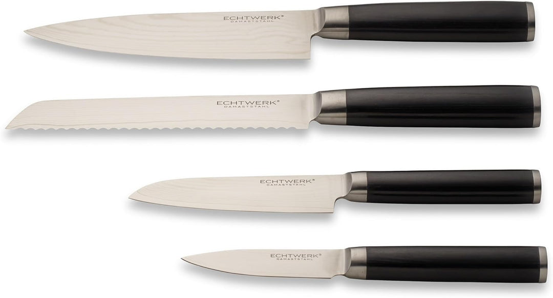 Echtwerk Damaszener Messer Set, 4-TLG, Kochmesser/Küchenmesser, kleines Santokumesser/ japanisches M