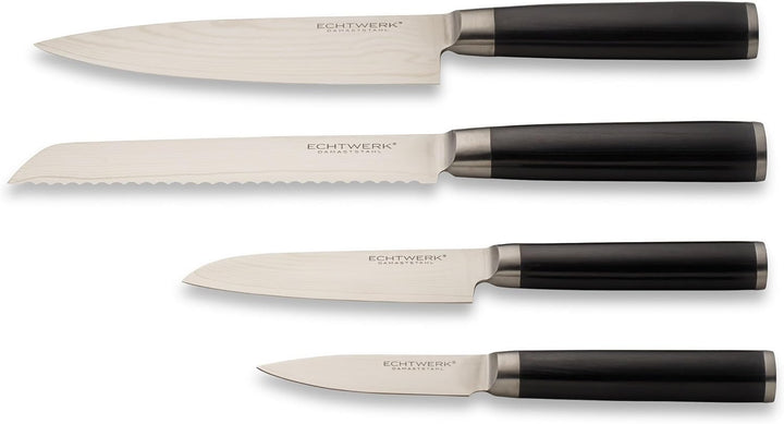 Echtwerk Damaszener Messer Set, 4-TLG, Kochmesser/Küchenmesser, kleines Santokumesser/ japanisches M