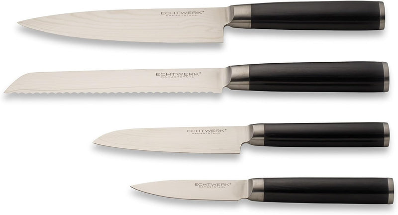 Echtwerk Damaszener Messer Set, 4-TLG, Kochmesser/Küchenmesser, kleines Santokumesser/ japanisches M