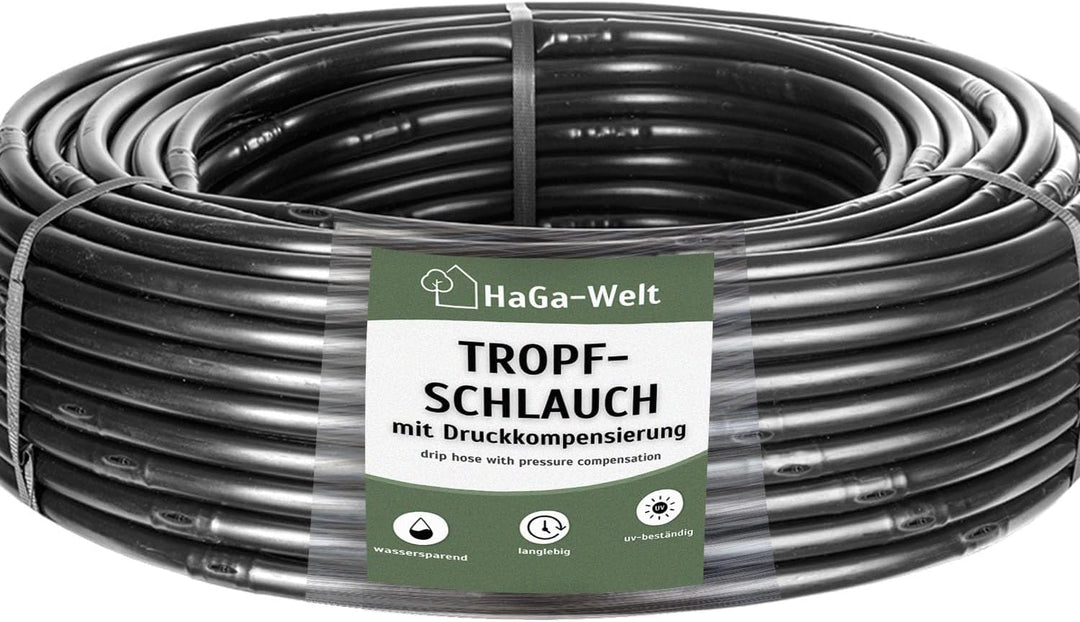 HaGa® Bewässerungsset - Tropfschlauch 16mm in 100m Länge mit Druckkompensierung inkl. Zubehör - Perl