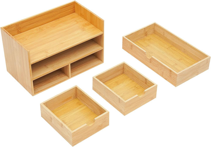 Bambus Schreibtisch Organizer mit 3 Schubladen Naturbambus Aufbewahrungsbox Schubladenbox mit Platzi