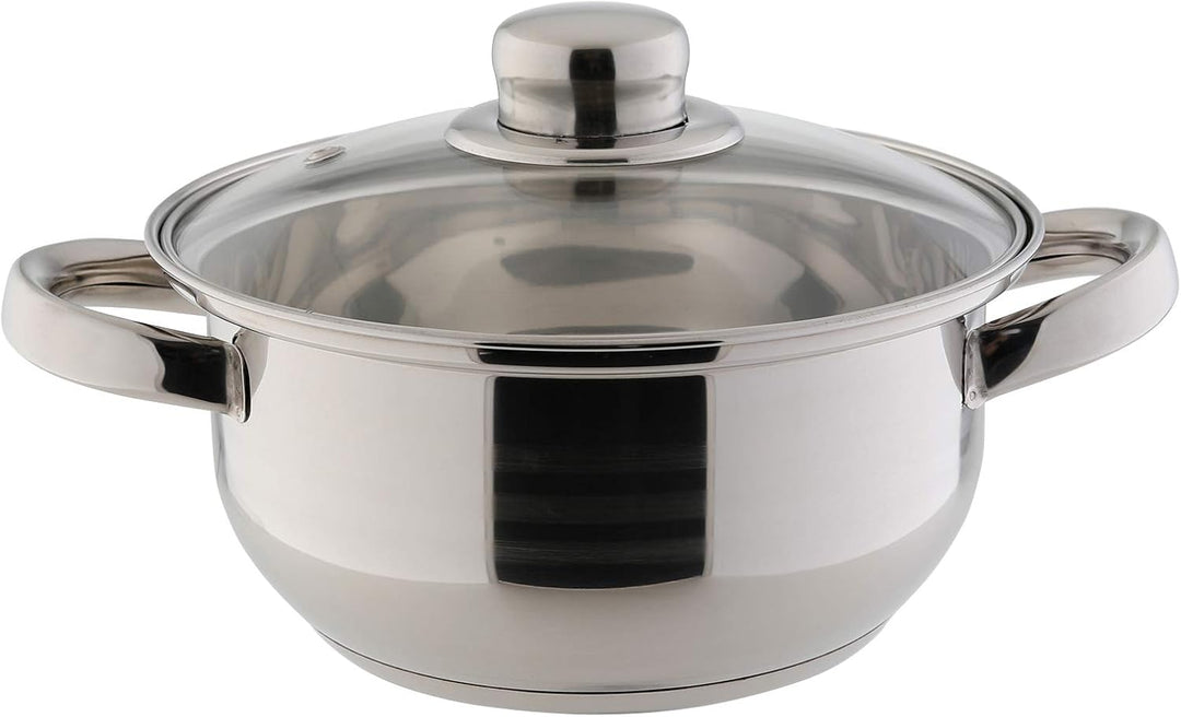 axentia 221097 Edelstahl-Topfset Erika 5-teilig - Kochtöpfe mit Glasdeckel - Kochgeschirr mit Schütt