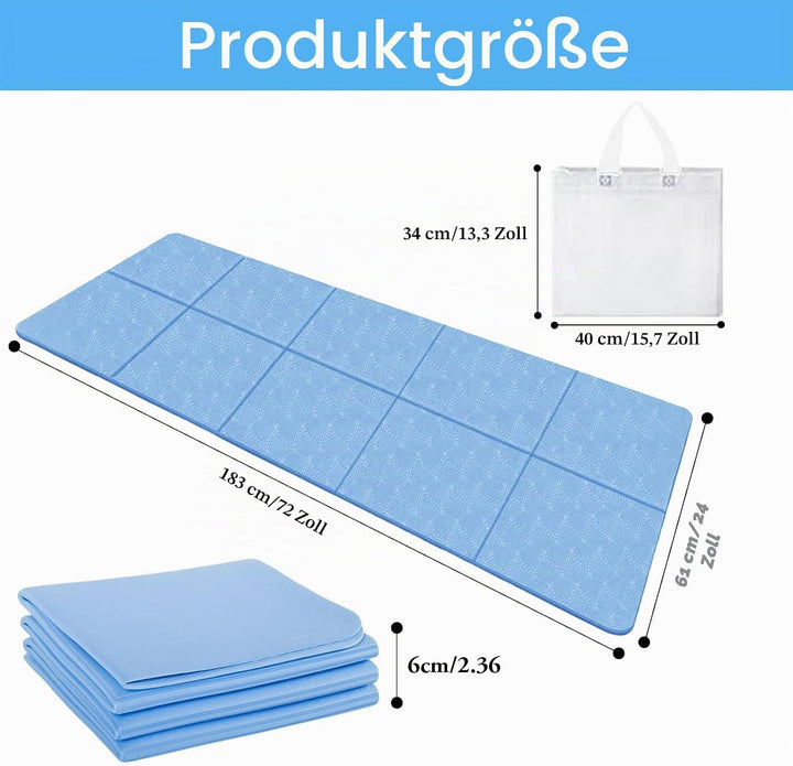 Yogamatte, Klappbare Yogamatte,183 x61x0.4 cm Reiseyogamatte Rutschfest, Tragbare Fitnessmatte mit T
