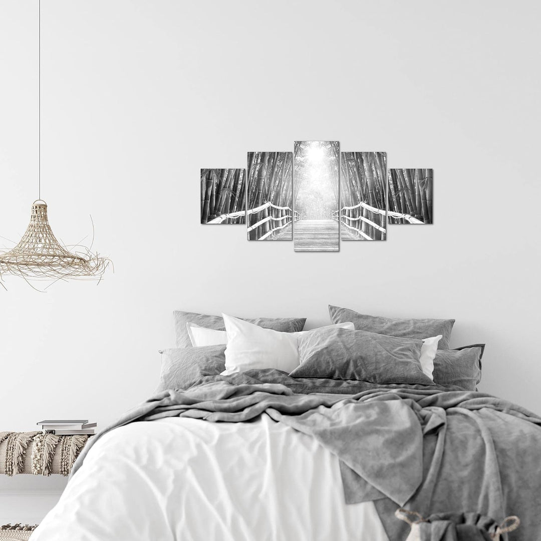 Runa Art Wandbilder Brücke Bambus 5 Teilig Bild auf Vlies Leinwand Deko Wohnzimmer Schlafzimmer Natu