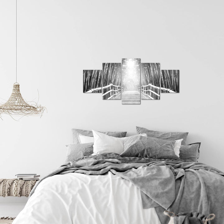 Runa Art Wandbilder Brücke Bambus 5 Teilig Bild auf Vlies Leinwand Deko Wohnzimmer Schlafzimmer Natu