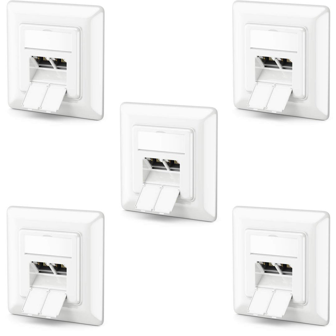 deleyCON 5x CAT6a Netzwerkdose 2x RJ45 Buchse Geschirmt Unterputz Montage 10 Gbit Ethernet Netzwerk
