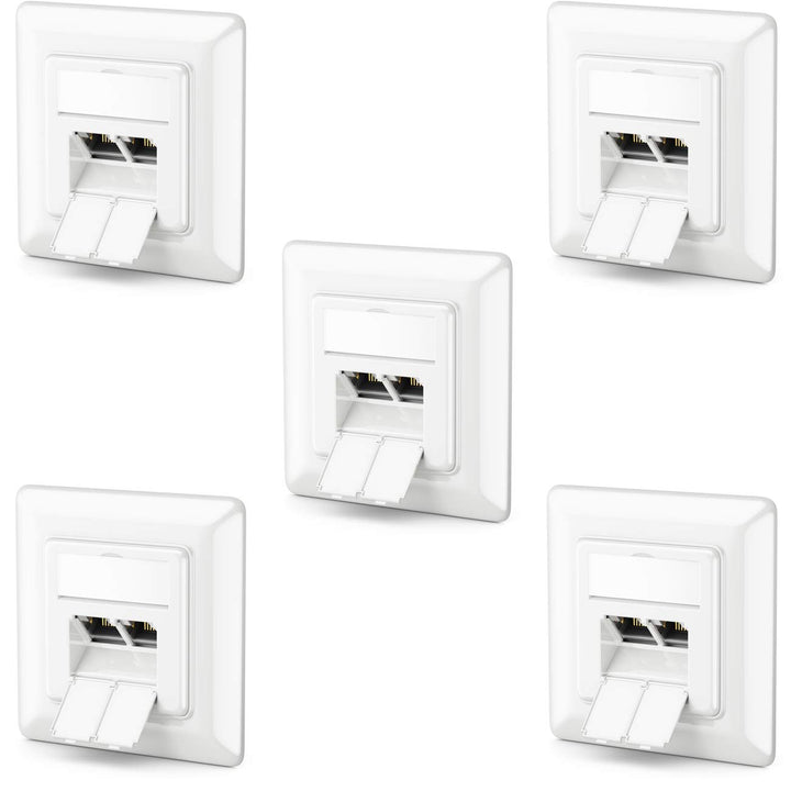 deleyCON 5x CAT6a Netzwerkdose 2x RJ45 Buchse Geschirmt Unterputz Montage 10 Gbit Ethernet Netzwerk