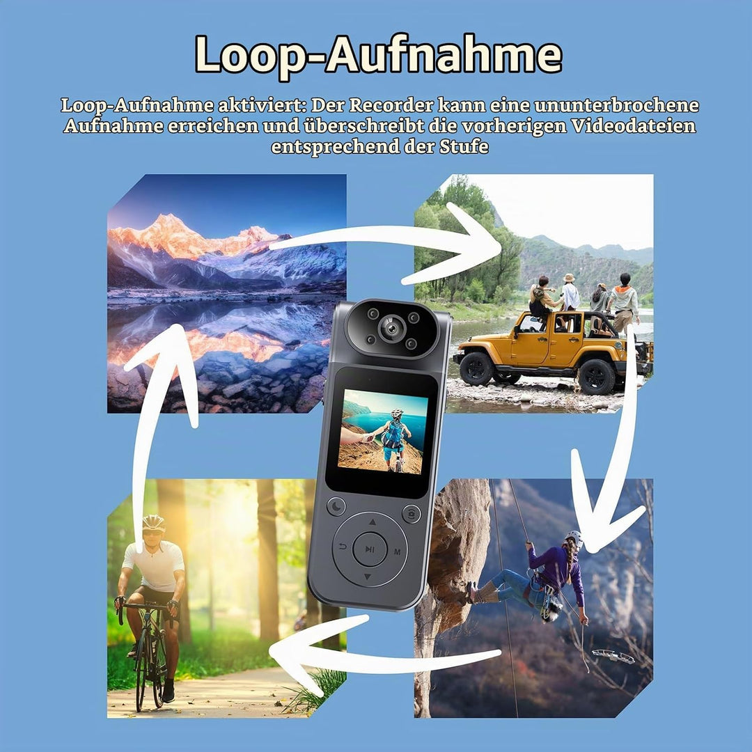 1080P-Körperkamera mit Audio und Video, 180° drehbares Objektiv, Infrarot-Nachtsicht Videokamera mit