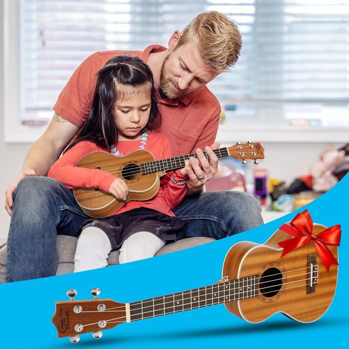 Hricane Sapele Sopran Ukulele Set für Kinder und Erwachsene 21 Zoll Ukulele Starter Kit mit Tasche,