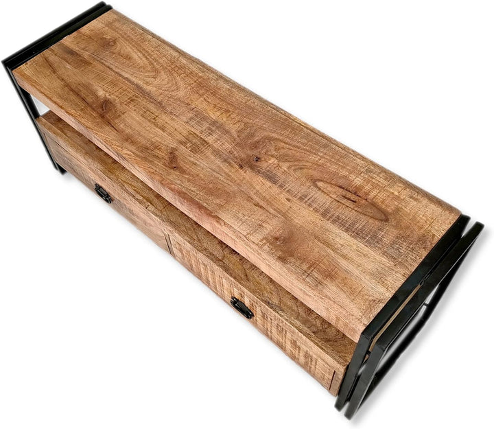 DARO DEKO Holz Lowboard eckig braun 125 x 45cm mit schwarzem Metall Gestell Fernsehtisch TV-Schrank