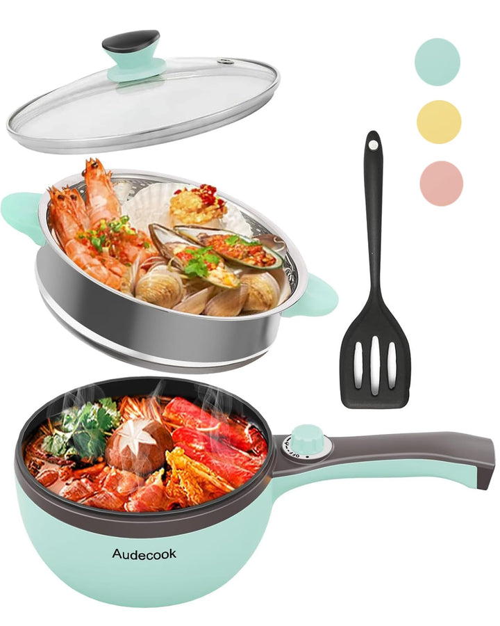 Audecook Elektrische Hot Pot mit Dampfgarer, 1,5 l Elektrische Bratpfanne, Hot Pot Topf 20cm, Antiha