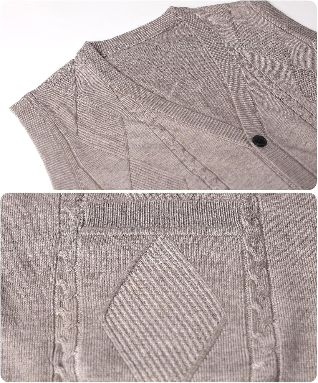 Harbrosrce Herren Strickweste Ärmellos Zopfmuster Wollmischung Weste Strickjacke ohne Ärmel Strickpu