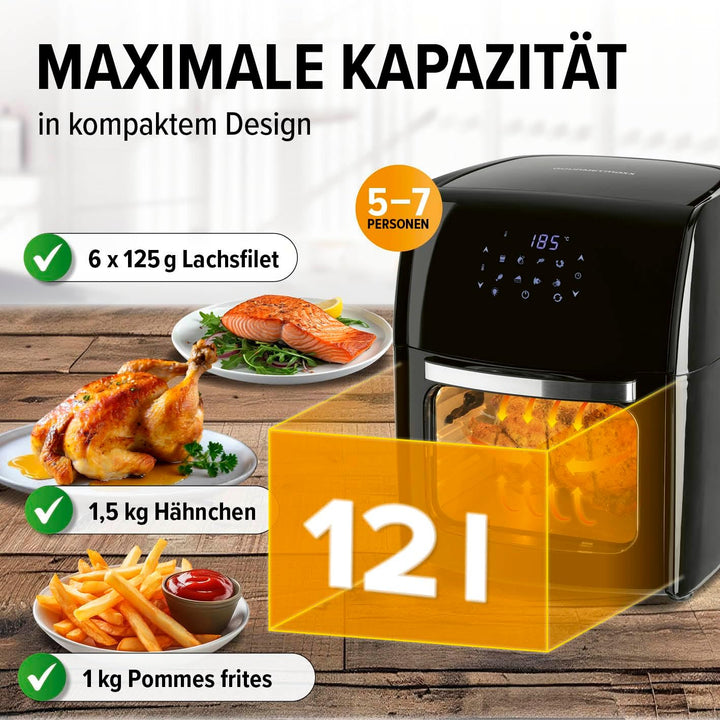 GOURMETmaxx Digitale Heissluftfritteuse 12L XXL-Ofen | Airfryer mit Timerfunktion, Touchdisplay, Dre