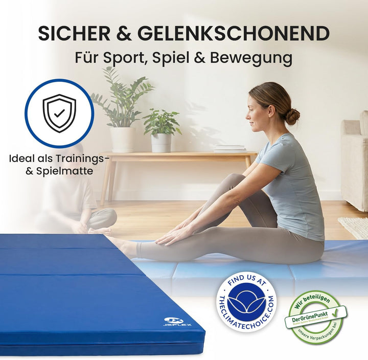 Jeflex - klappbare Weichbodenmatte & Turnmatte 210 x 100 x 8 cm MADE IN GERMANY/Gymnastikmatte tragb