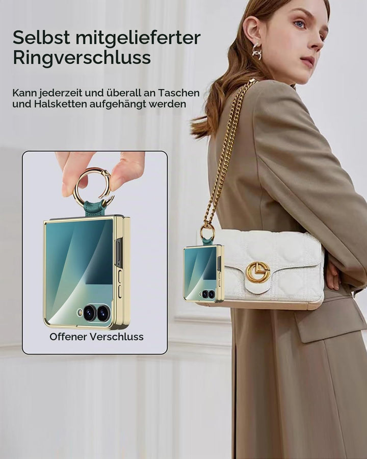 Miimall Lederhülle Kompatibel mit Samsung Galaxy Z Flip 7 Hülle mit Band+Ring Ständer [HD Displaysch