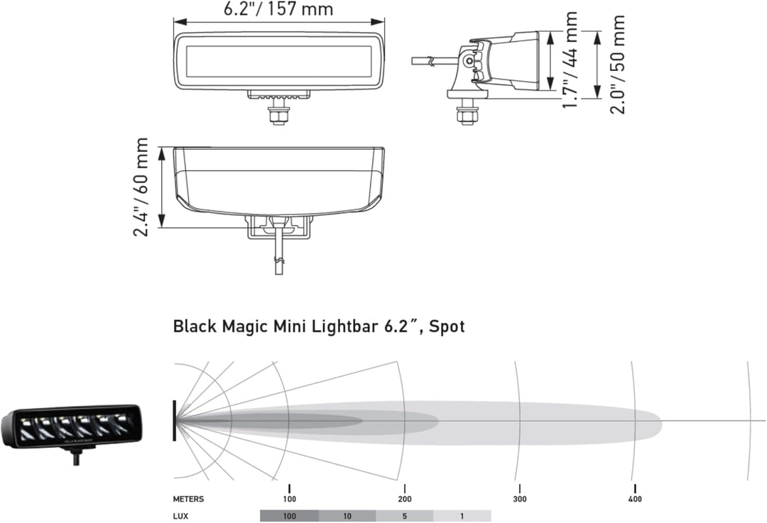 HELLA 1FB 358 176-211 LED-Fernscheinwerfer - Black Magic Mini Lightbar 6.2" - 12/24V - Anbau - Kabel