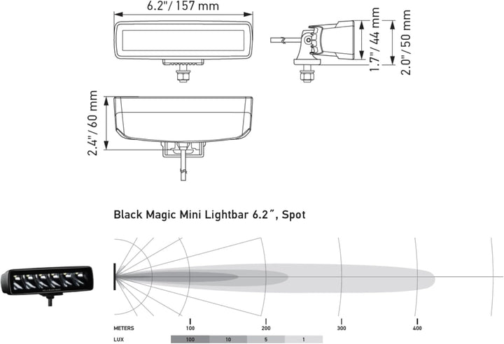 HELLA 1FB 358 176-211 LED-Fernscheinwerfer - Black Magic Mini Lightbar 6.2" - 12/24V - Anbau - Kabel