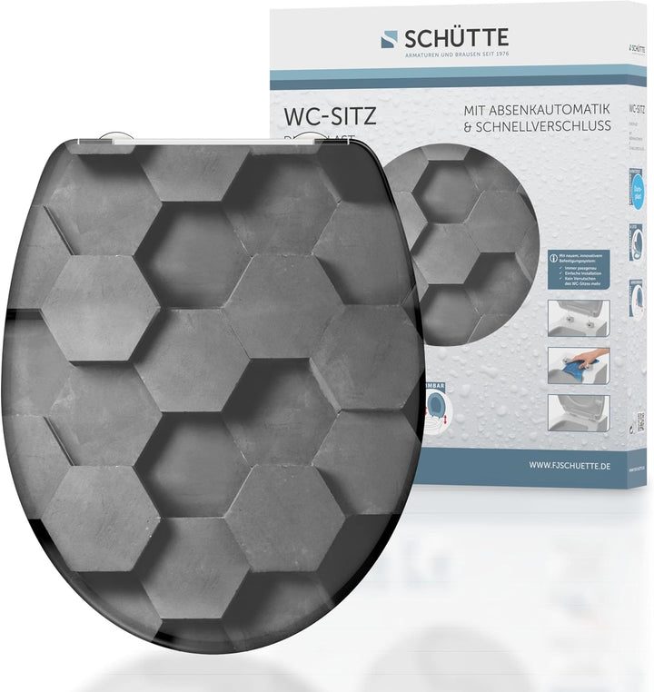 Schütte WC-Sitz HEXAGONS mit Absenkautomatik, Toilettendeckel mit Motiv und Schnellverschluss für di