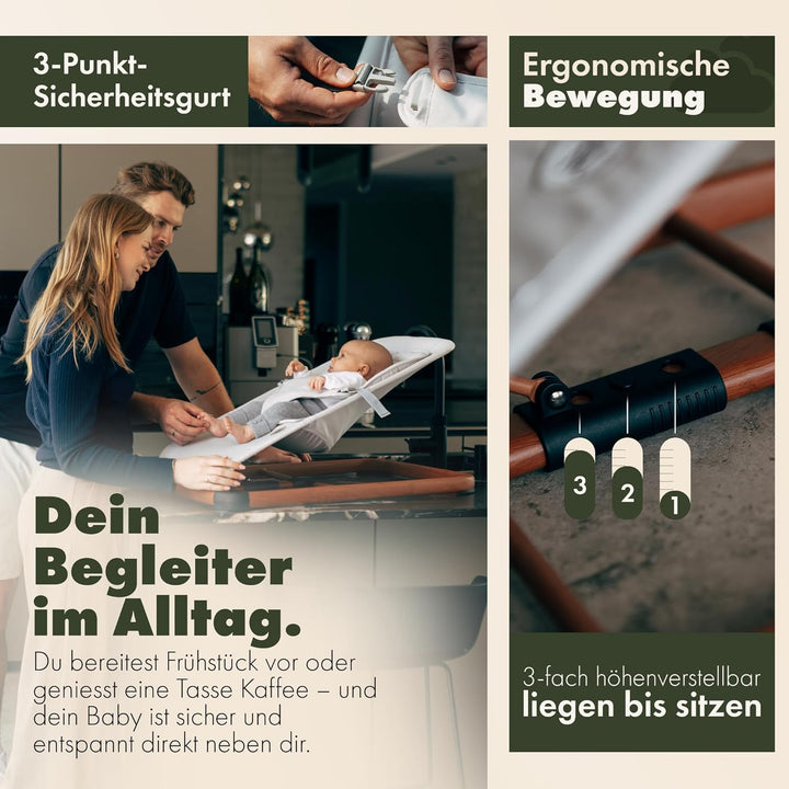 KUNU® Babywippe Neugeborene bis 24 Monate - Sichere Baby Wippe mit praktischer Tragetasche - Faltbar