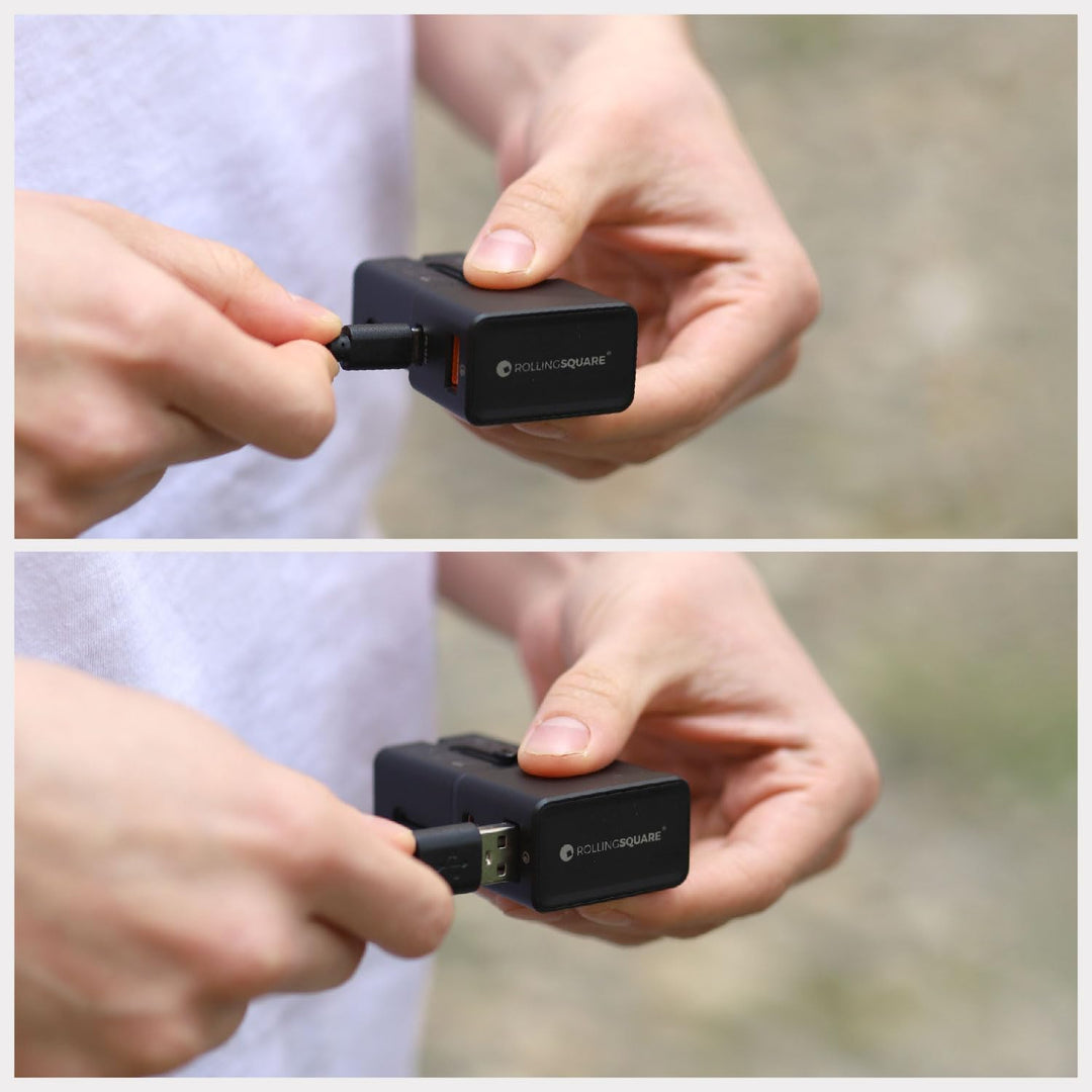 Rolling Square Pocket Travel Charger – Universal-Ladeadapter mit USB-C und USB-A Buchse, perfekt für