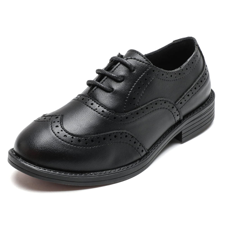 DADAWEN Jungen Schnürhalbschuhe Schule Uniformschuhe Anzugschuhe, Schwarz