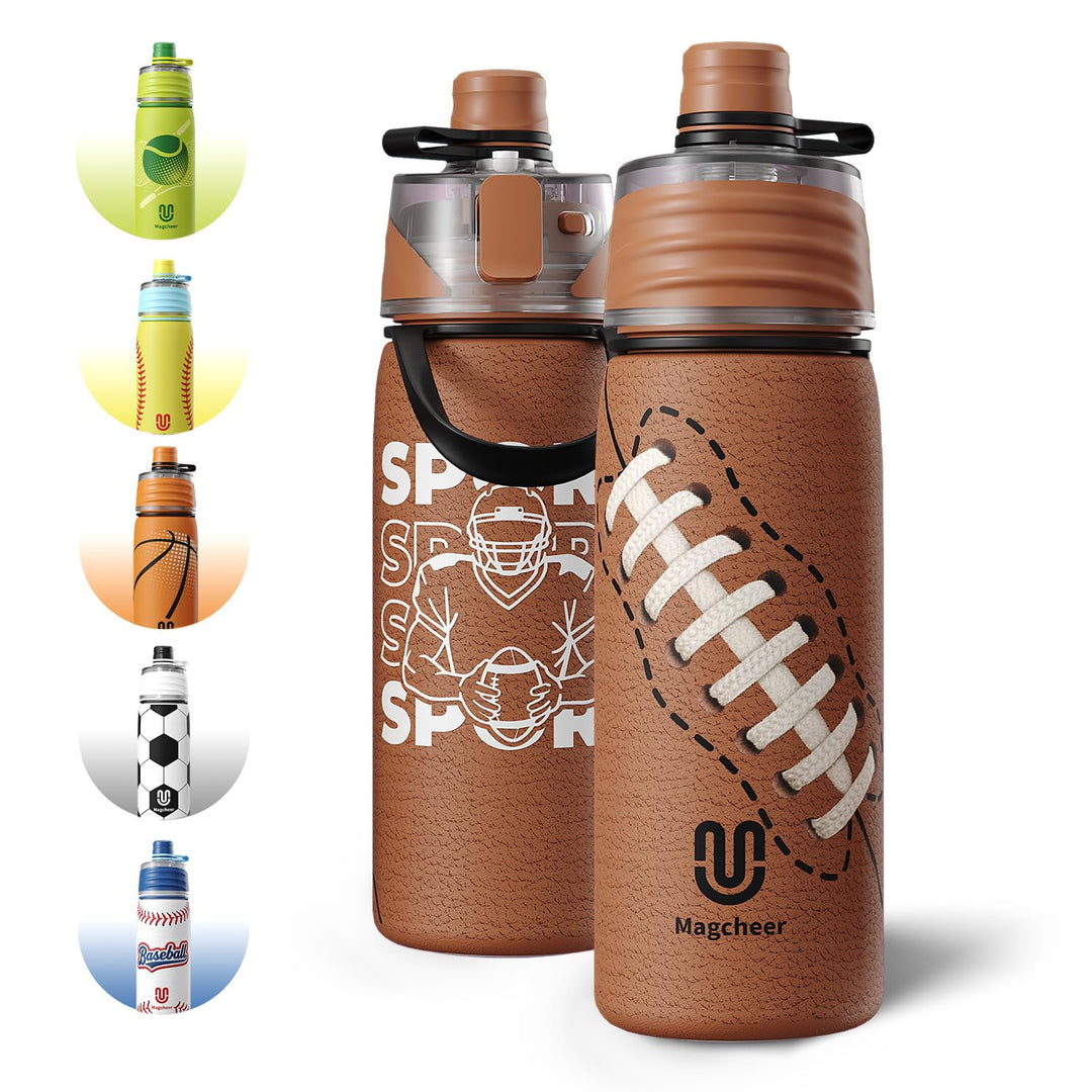 magcheer 600ml Trinkflasche Kinder Rugby mit Sprühfunktion | 3D Strukturierte Isolierte Nebel Wasser
