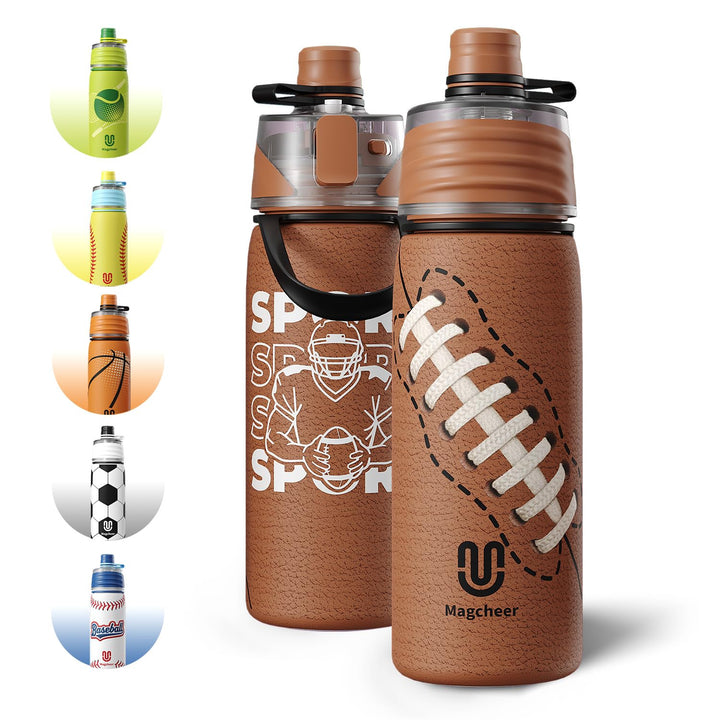 magcheer 600ml Trinkflasche Kinder Rugby mit Sprühfunktion | 3D Strukturierte Isolierte Nebel Wasser