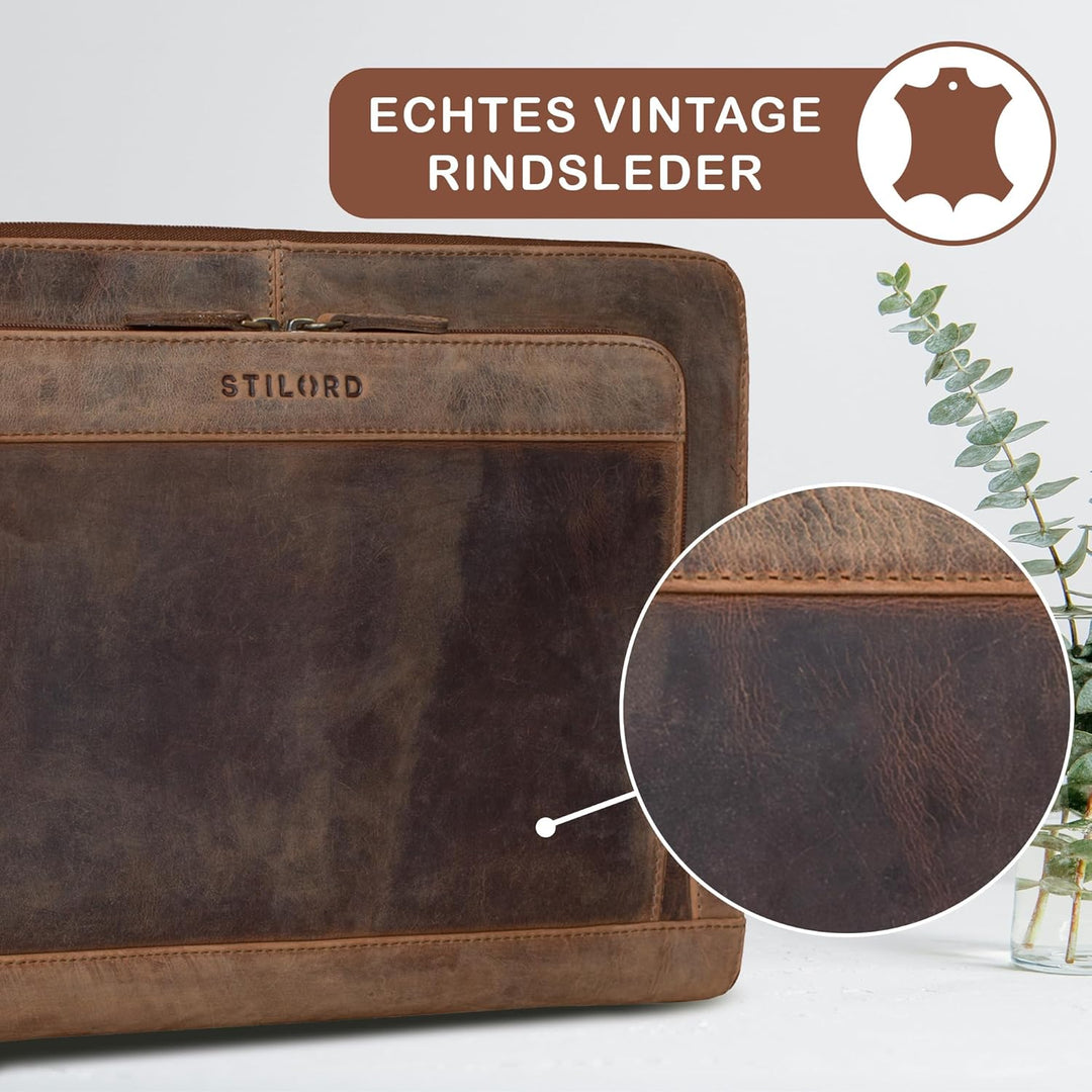 STILORD Dillon Leder Aktenmappe Konferenzmappe 13 Zoll Laptoptasche Vintage Dokumentenmappe Schreibm