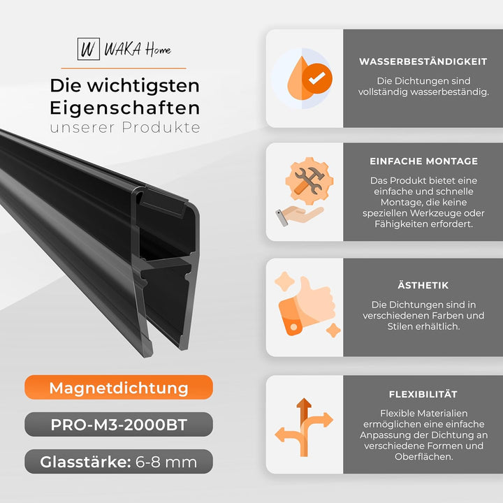 WAKA® Premium SET Magnet - Duschdichtung & Duschtür PRO-M3 Duschdichtungen für Duschtüren Optisch Sc