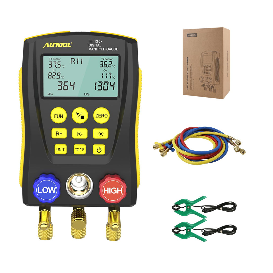 AUTOOL lm120+ Digitales Kältemanometer, HLK-System Kältemanometer/Vakuumdruck-Temperatur-Lecktester
