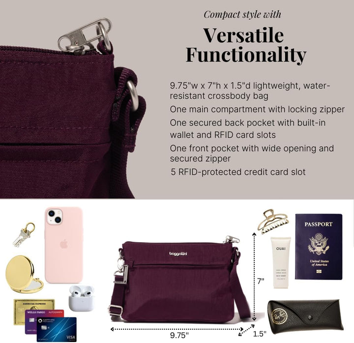 Baggallini Damen Diebstahlsicherung Securtex Anti-Diebstahl-Memento Crossbody-Tasche Mulberry, Mulbe
