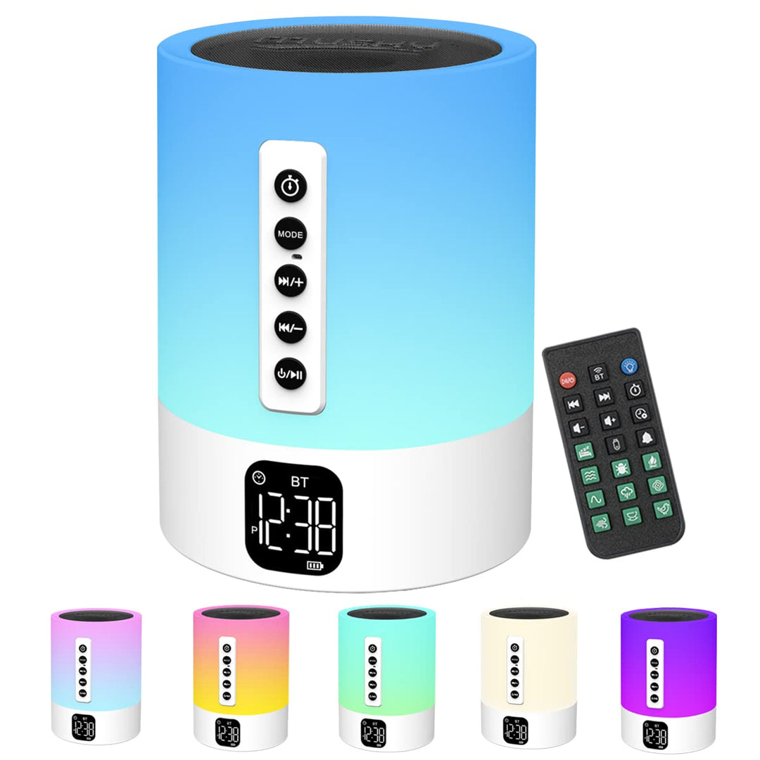 Bluetooth Lautsprecher mit Licht, White Noise Machine, Lichtwecker, Nachttischlampe Touch Dimmbar mi