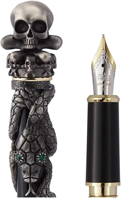 Jinhao Black Snake Füllfederhalter, feine Feder mit Totenkopfkopf, massives Metall Black Fine Nib Si