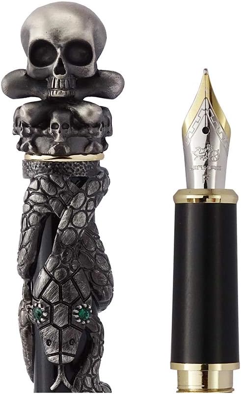 Jinhao Black Snake Füllfederhalter, feine Feder mit Totenkopfkopf, massives Metall Black Fine Nib Si