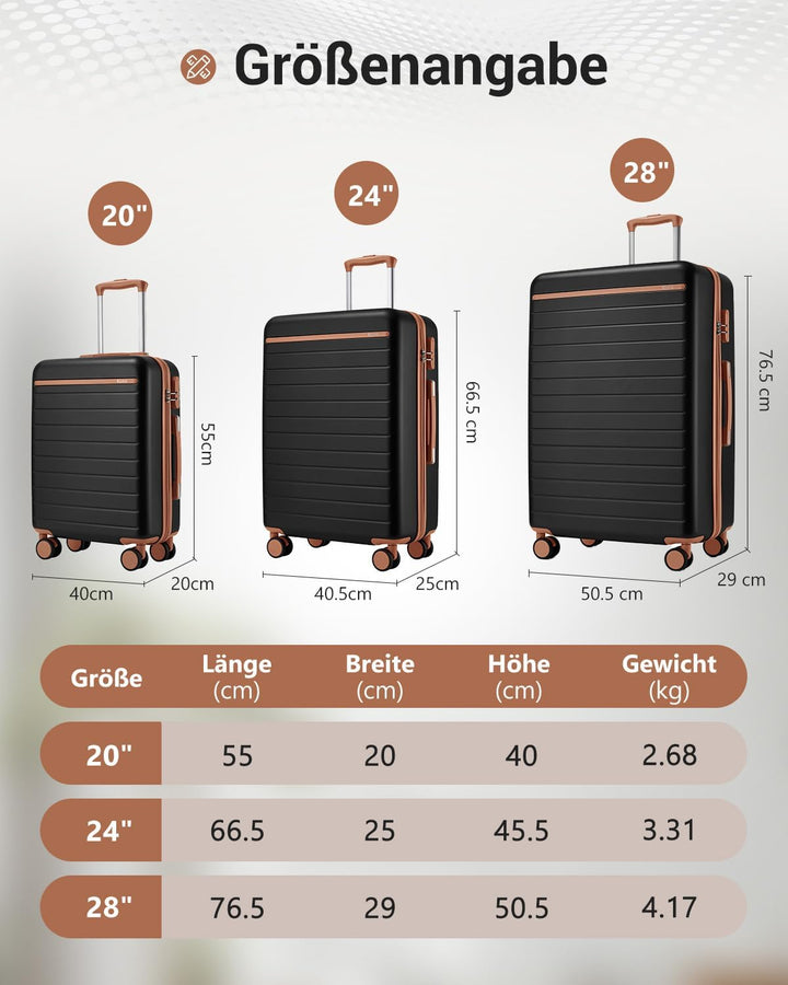 KONO Handgepäck Koffer 55x40x20cm, 34L Hartschalen Reisekoffer für Kurztrips und Business, Koffer Tr