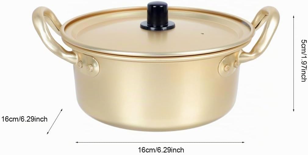 YARNOW Double Ears Nudeltopf 1 Set Koreanische Ramen Topf Aluminium Kochtopf mit Deckel Löffel Stäbc