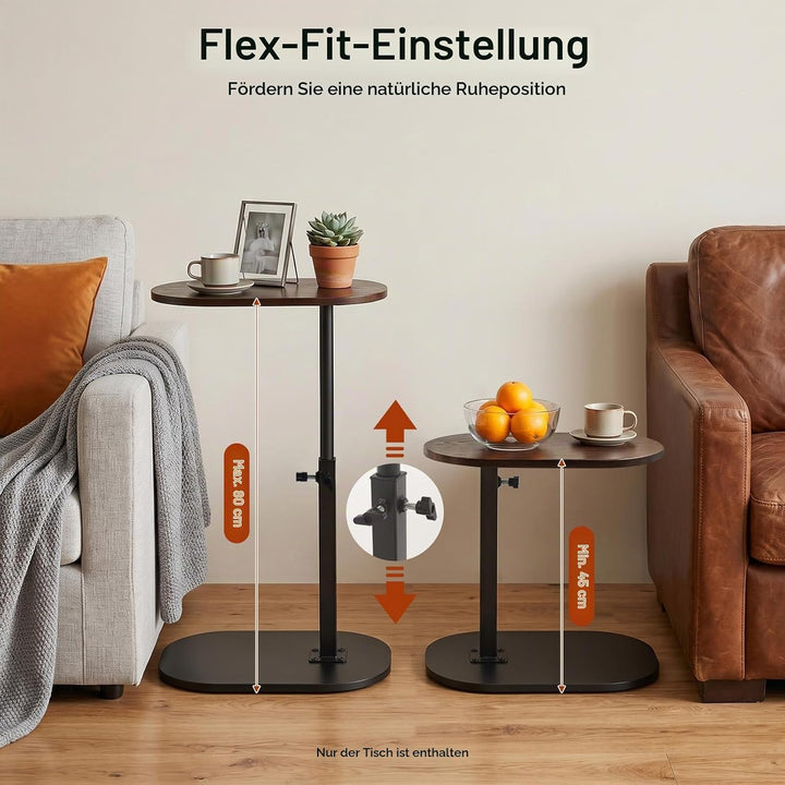 45-80 cm Einstellbare Höhe C Mobiler Schreibtisch, Holz Beistelltische mit Rollen, C-Form Laptoptisc
