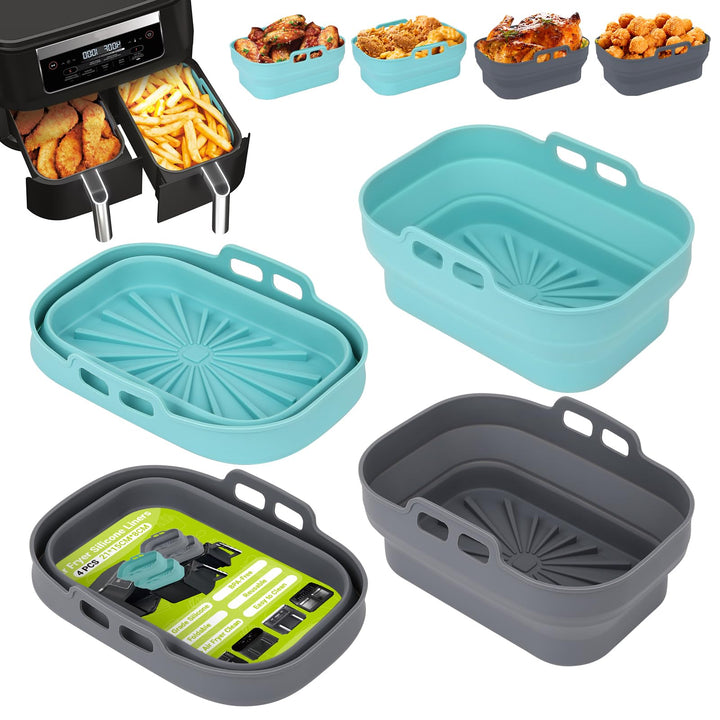 Alyvisun 4 Stück Airfryer Silikon Basket Wiederverwendbar Backform Air Fryer Silikonformen Rechtecki