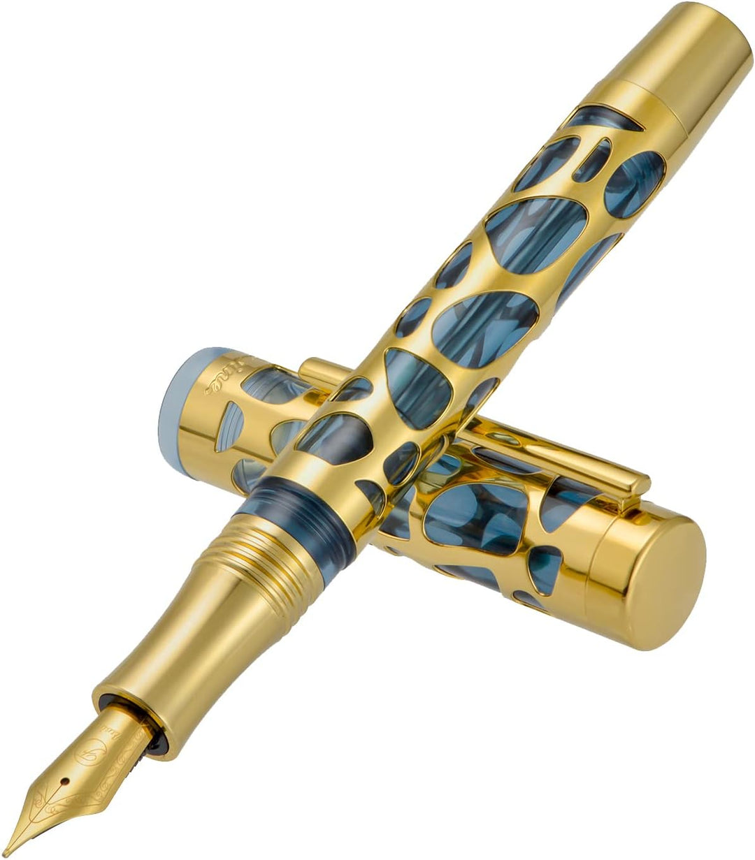 Asvine V169 Füllfederhalter mit Vakuumfüllung, extra feine Feder, Wassertropfen-Skelett, goldfarbene