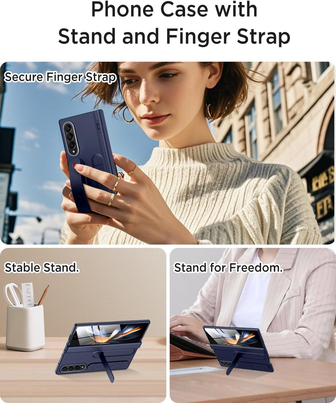 Miimall Kompatibel mit Samsung Galaxy Z Fold 4 Hülle mit Handschlaufe, [Abnehmbare Ständer] [Display