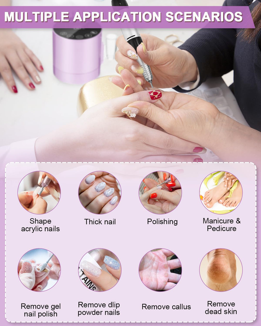 Nagelfräser Professionell, 35000RPM Nagelfräser für Gelnägel, Elektrische Nagelfeile, Maniküre Set E