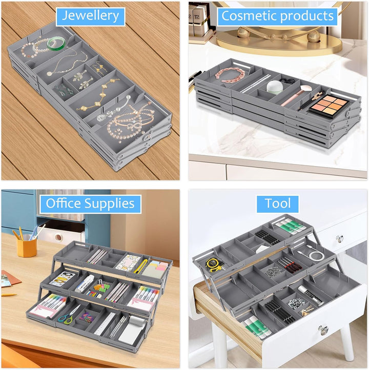 Schubladen Organizer, 3 Tier Ausziehbare Schublade Organizer Faltbar Schubladenorganisator für Schre