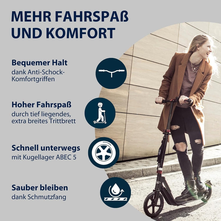 HUDORA BigWheel Style 230 Scooter I Stabiler Aluminium-Roller mit grosser Trittfläche I Höhenverstel